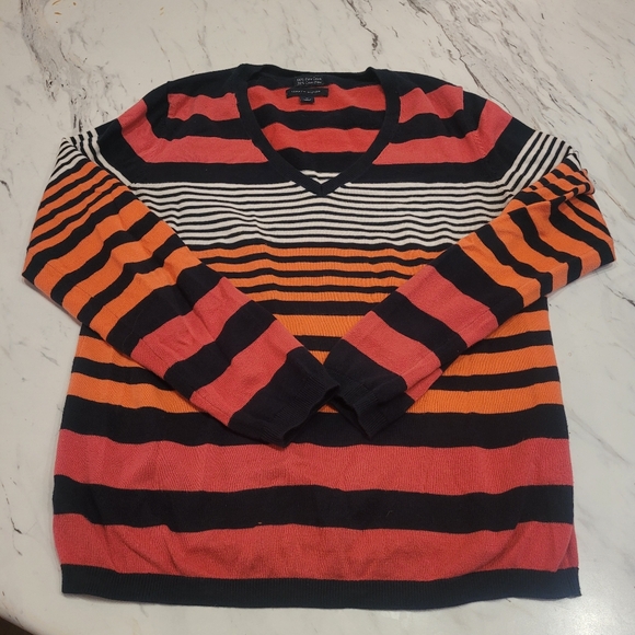 Tommy Hilfiger Pima Cotton Striped V-Neck Sweater Size M - Picture 2 of 8